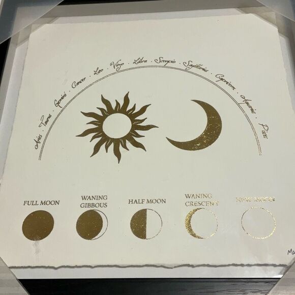 Moon, Sun and Zodiac Hand Foiled Framed Paper Art. Cream and Gold. So Cool - Picture 2 of 9